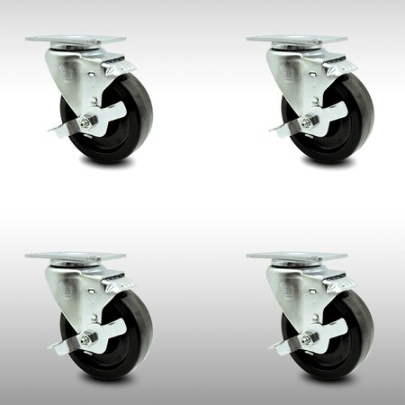 Service Caster 4 Inch SS Phenolic Swivel Top Plate Caster Set with Brake SCC-SS20S414-PHS-TLB-4